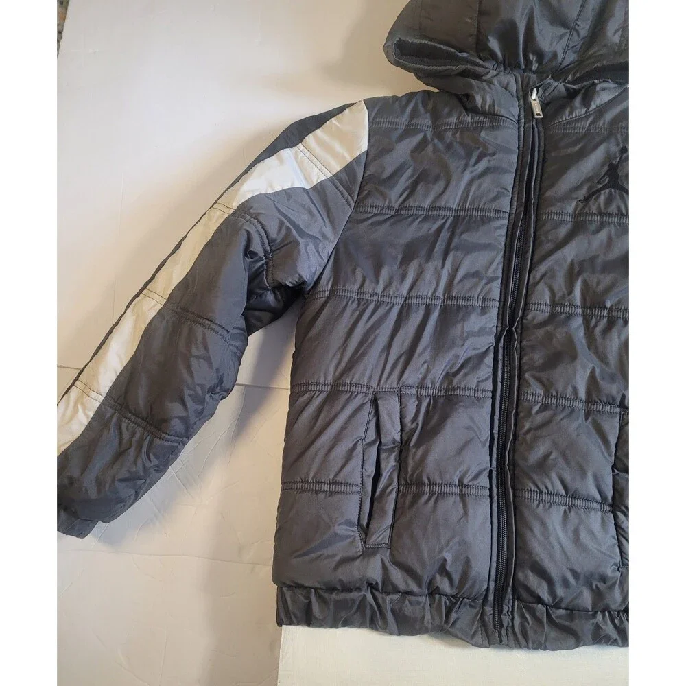 Jordan Puffer Jacket Youth Medium 10–12 Gray with black White Sleeve Stripes